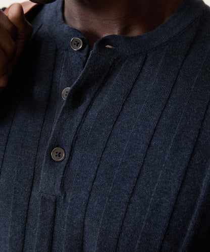 Ribbed Linen-Cotton Henley Sweater