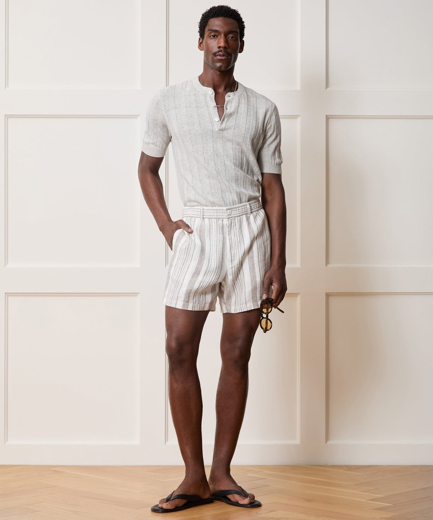 Ribbed Linen-Cotton Henley Sweater