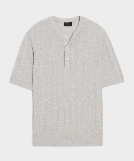 Ribbed Linen-Cotton Henley Sweater